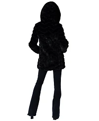 Via Spiga Women's Hooded Grooved Herringbone Faux Fur