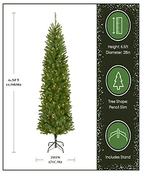 National Tree 6.5' Kingswood Fir Hinged Pencil Tree with 250 Clear Lights