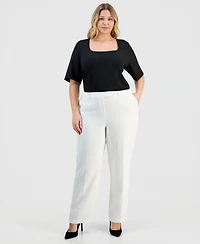 Kasper Plus Stretch Crepe Press-Pleat Straight-Leg Pants