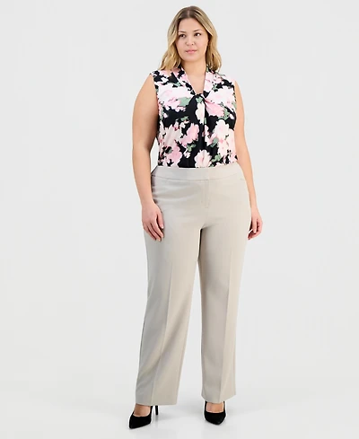 Kasper Plus High-Rise Straight-Leg Pants