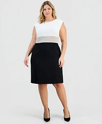 Kasper Plus Round-Neck Colorblocked Crepe Sheath Dress