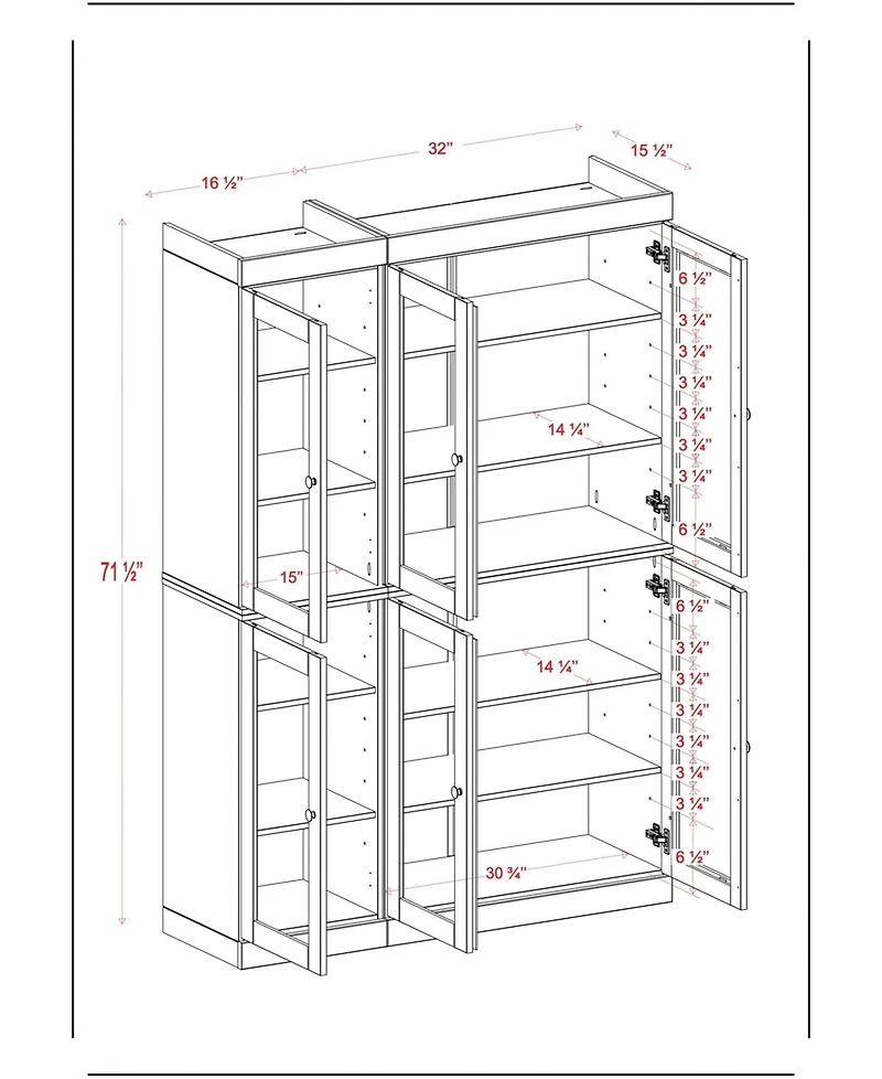 Palace Imports 100% Solid Wood 48.5" Pantry China Cabinet with Clear Glass Doors & Adjustable Shelves