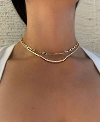 Adornia Gold Tennis and Paperclip Chain Necklace Set