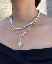 Adornia Gold Beaded Faux Cultivated Pearl Layered Lariat Necklace