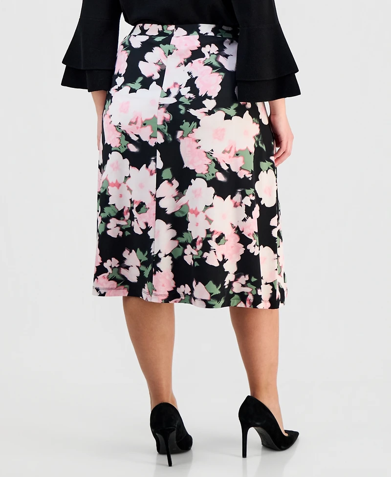 Kasper Plus Pull-On Midi Flared Skirt