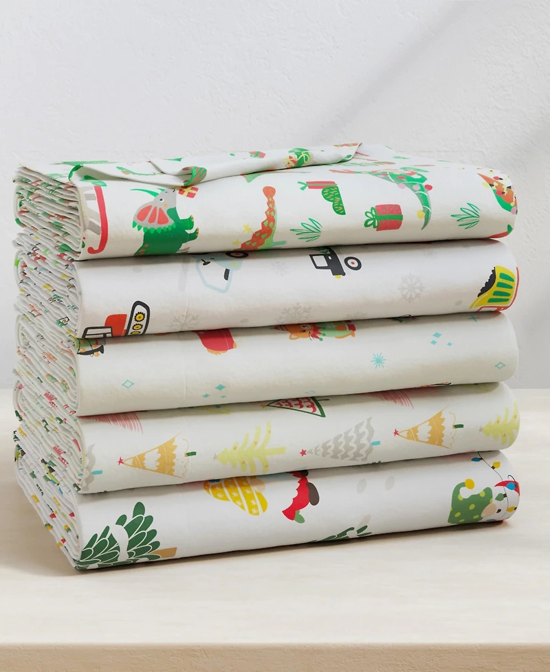 Linery & Co. Ultra-Soft Turkish Cotton Flannel Christmas Print Sheet Set