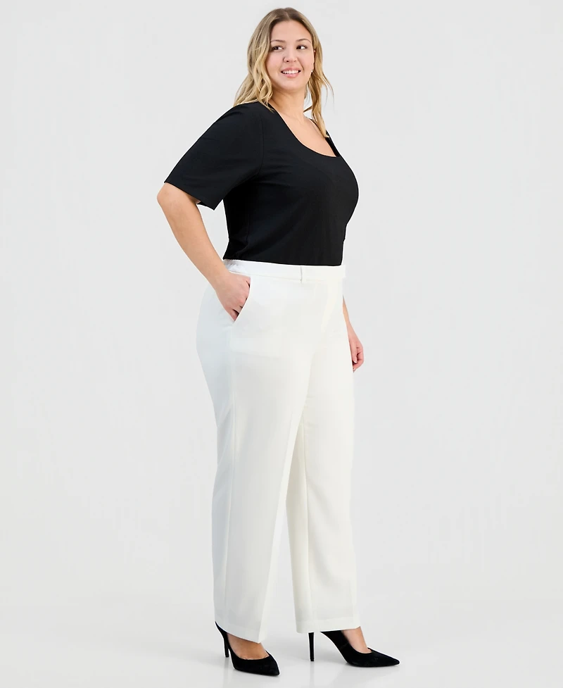 Kasper Plus Stretch Crepe Press-Pleat Straight-Leg Pants