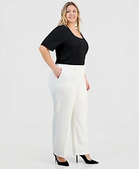 Kasper Plus Stretch Crepe Press-Pleat Straight-Leg Pants
