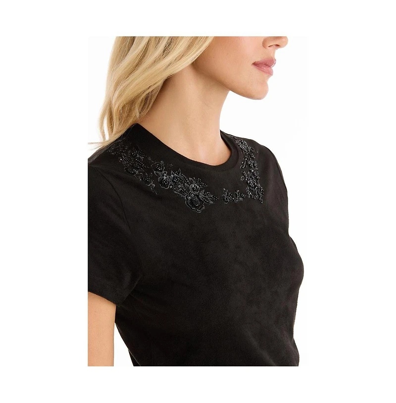 The Noli Shop Women's Amaya Floral Sequin T-Shirt - Black