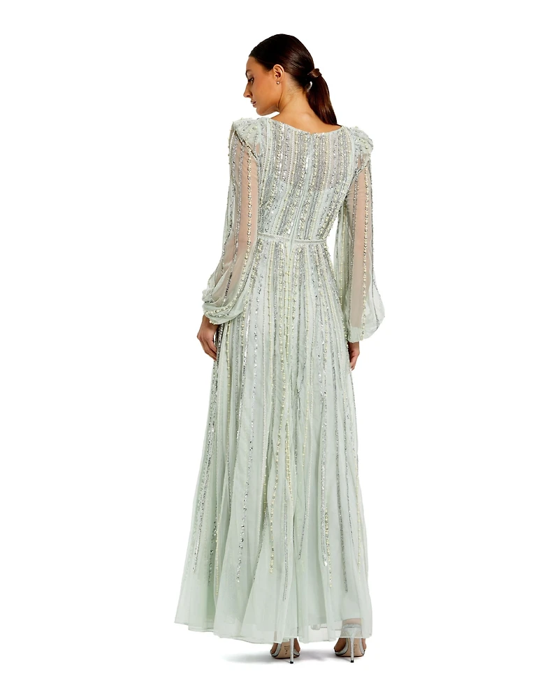 Mac Duggal Women's Embellished Long Sleeve A-Line Evening Gown