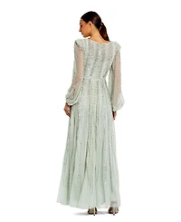 Mac Duggal Women's Embellished Long Sleeve A-Line Evening Gown