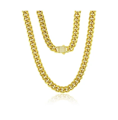 Metallo Stainless Steel Miami Cuban Cz Lock Necklace