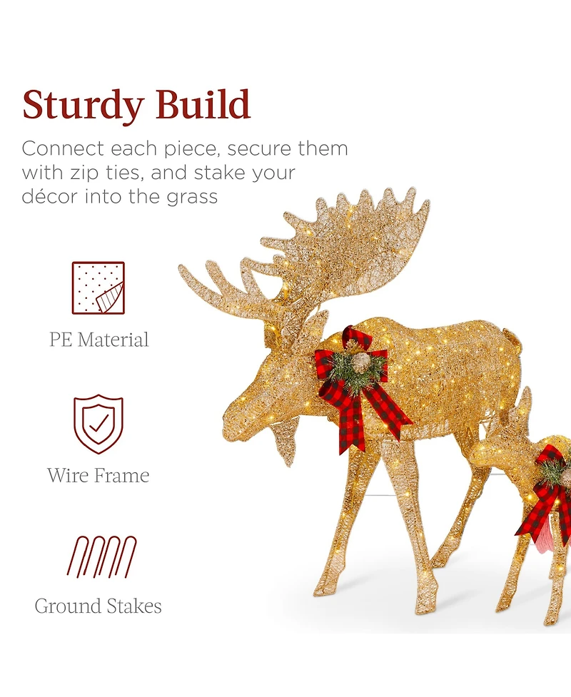 Best Choice Products 2-Piece Moose Family Lighted Christmas Yard Decor Set w/ 370 Led Lights, Stakes, Zip Ties