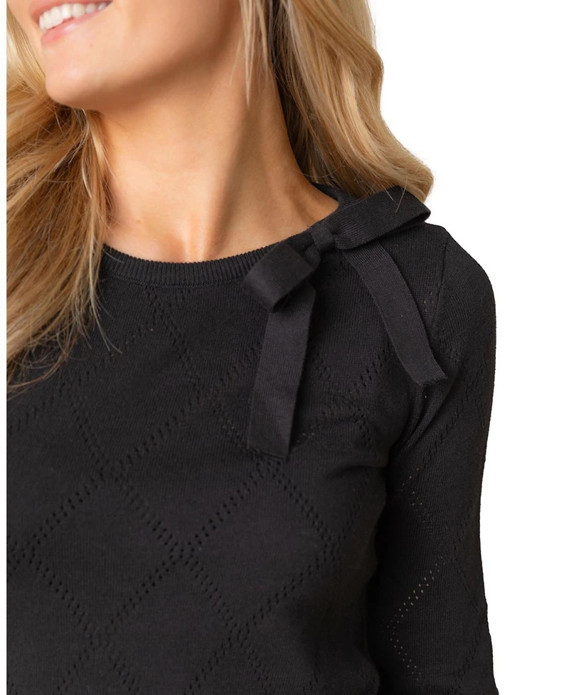 Hope & Henry Women's Organic Bow Detail Pointelle Sweater