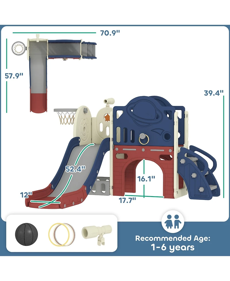 Qaba 8 in 1 Toddler Slide Set for Kids Ages 1-6 Indoor Outdoor Playground