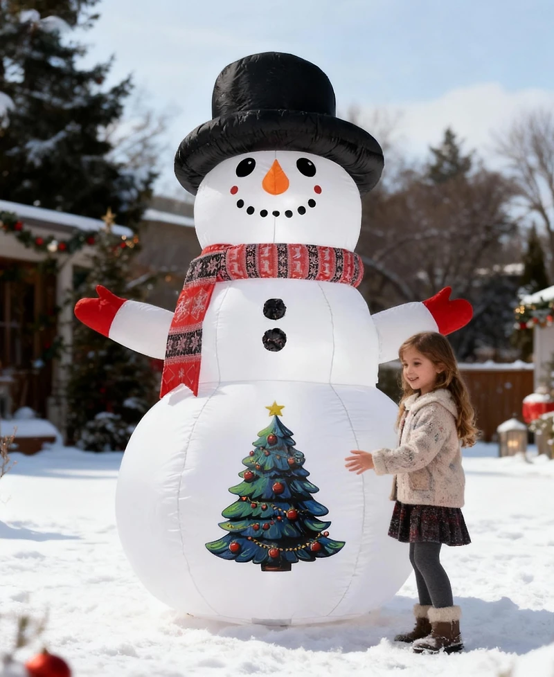 Sugift 8FT Lighted Inflatable Snowman with Led Lights, Waterproof Polyester Outdoor Christmas Decoration with Blower and Stakes