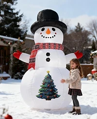 Sugift 8FT Lighted Inflatable Snowman with Led Lights, Waterproof Polyester Outdoor Christmas Decoration with Blower and Stakes