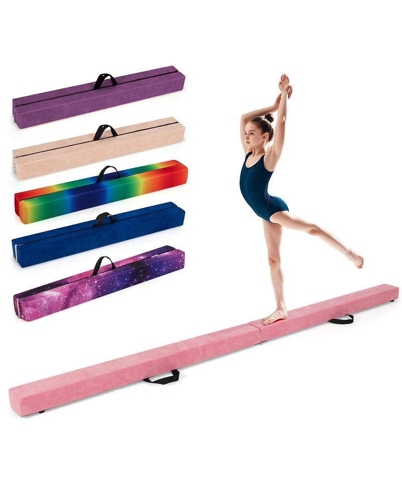 Sugift Folding Balance Beam with Solid Wood Base and Anti-slip Bottom