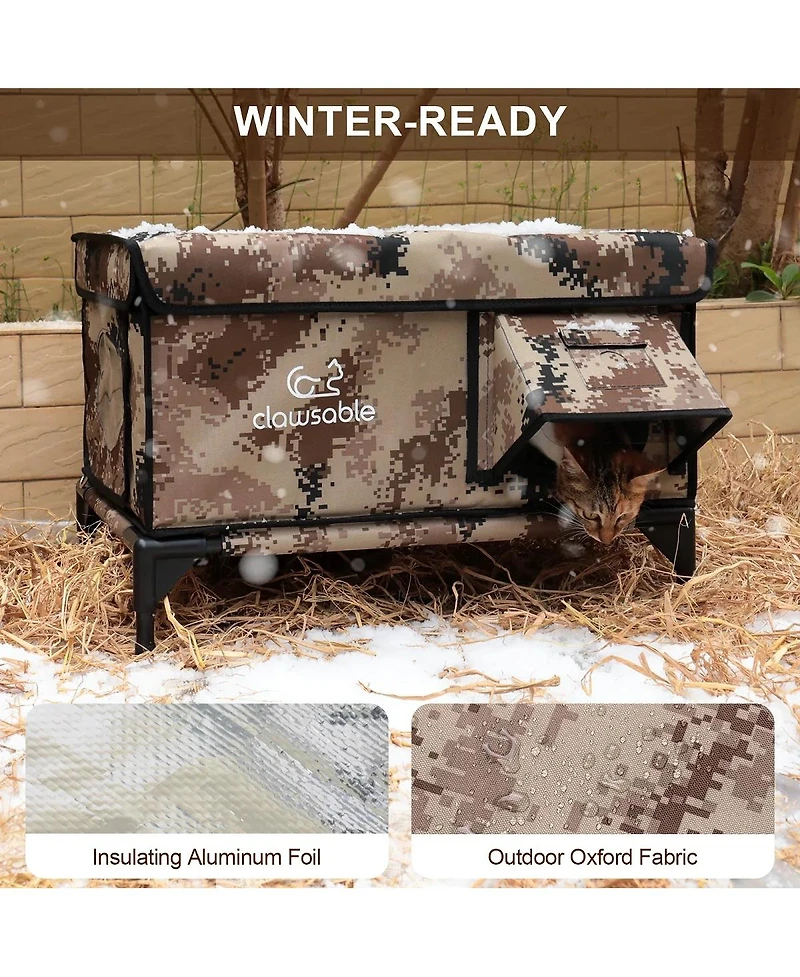 Clawsable Heated Outdoor Cat House,Feral Shelter,Fit 2-3 Cats