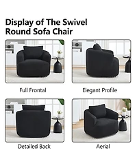 Boyelliving Mid-Century Modern Accent Chair, Armchair Living Room Comfy Single Sofa Polyester Fabric Chair for