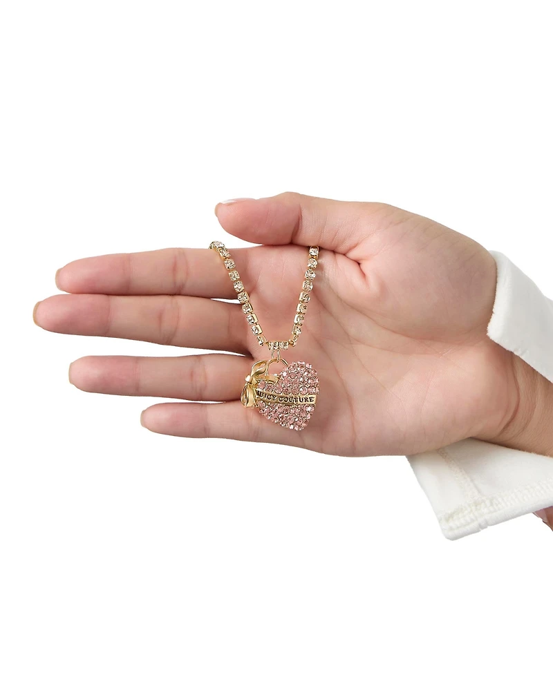 Juicy Couture Pink Pave Heart Pendant Necklace, Gold Tone