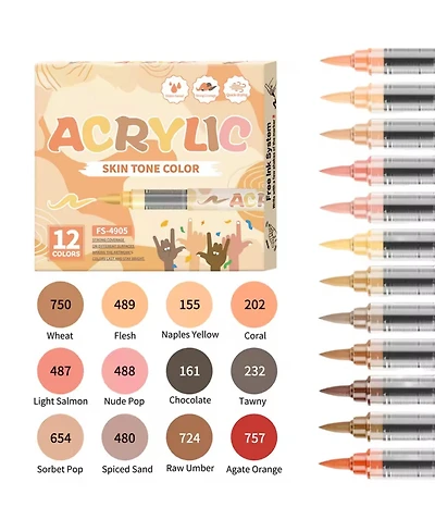 Htutwoo Colors Skin Tone Acrylic Paint Markers, Soft Brush Tip for Pumpkin Paint, Rock Painting, Wood, Glass, Paper