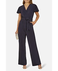 Yumi Women's Sparkle Stretch Wrap Over Jumpsuit