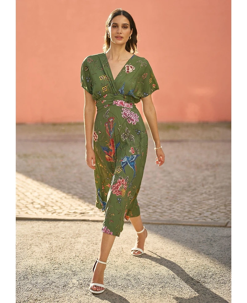 Yumi Women's Ruched Waist Kimono Sleeve Midi Dress