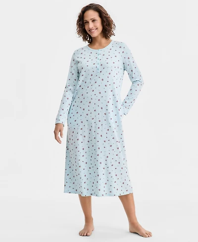 Charter Club Women's Cotton Long-Sleeve Nightgown, Created for Macy's