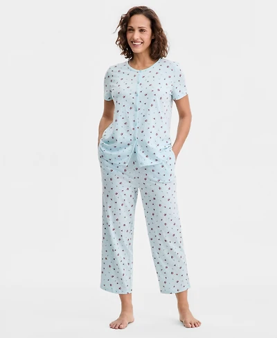 Charter Club Women's 2-Pc. Cotton Printed Cropped Pajamas Set