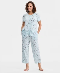 Charter Club Women's 2-Pc. Cotton Printed Cropped Pajamas Set