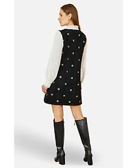 Yumi Women's Embroidered Button Up Pinafore Dress