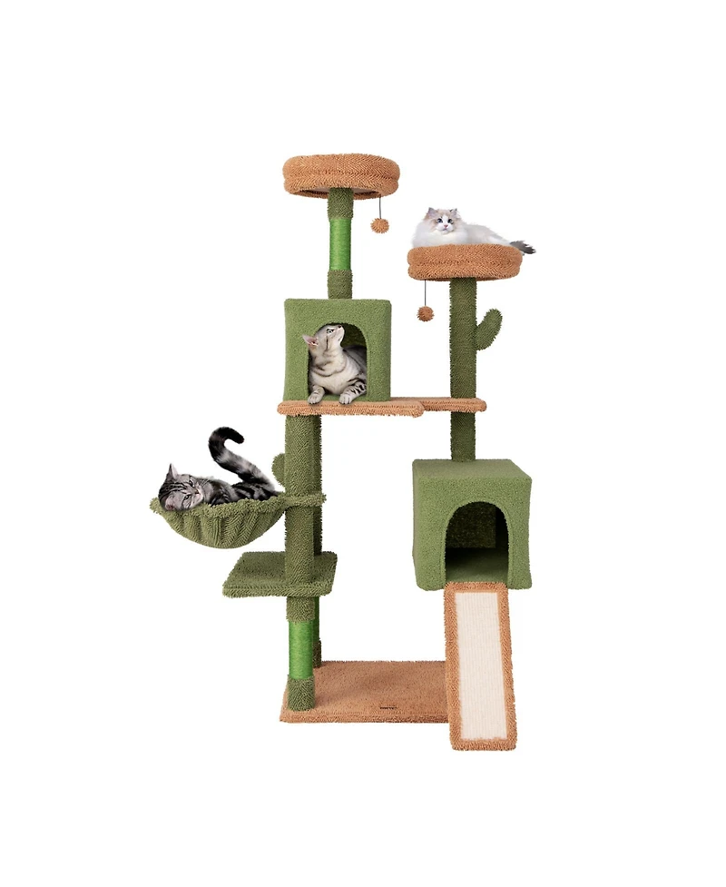 Skonyon Multi-level Cactus Cat Tree with Scratching Posts Ladder Double Condos and Toys Bed