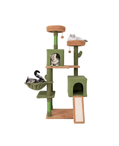 Skonyon Multi-level Cactus Cat Tree with Scratching Posts Ladder Double Condos and Toys Bed