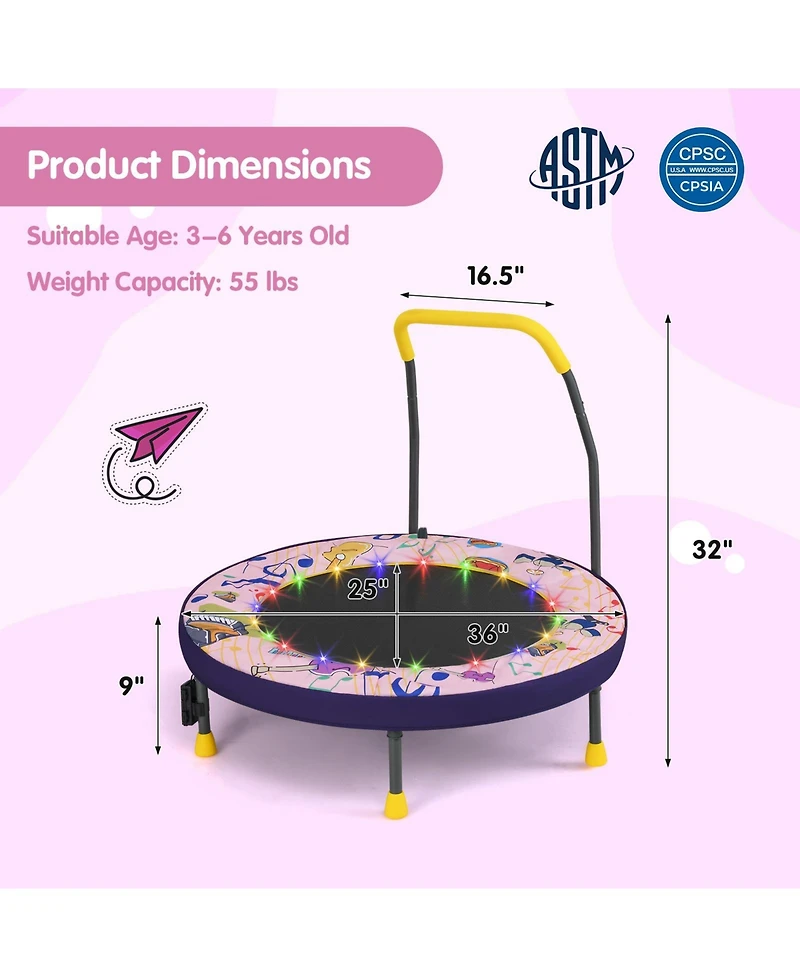 Skonyon Mini Trampoline Folding Small Rebounder for Kids with Lights