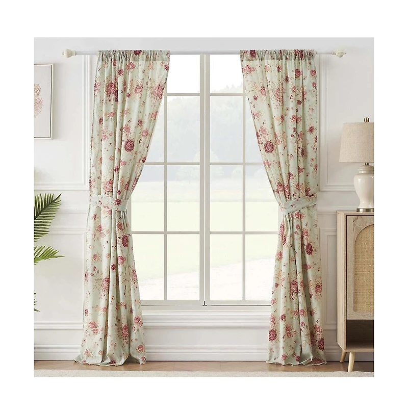 Greenland Home Antique Rose Light Filtering Window Panels with Tie Backs - Each 42"x84" Blue