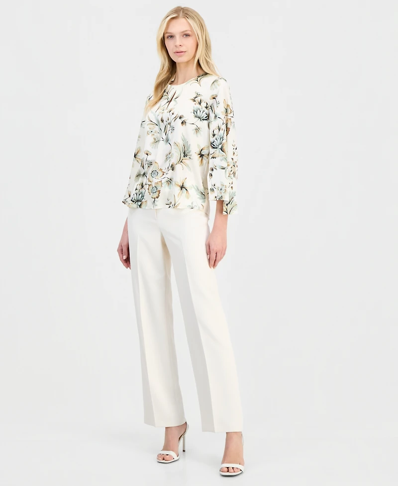 Anne Klein Women's Keyhole-Front Bell-Sleeve Top