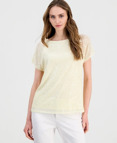 Anne Klein Women's Short-Sleeve Sequin Top