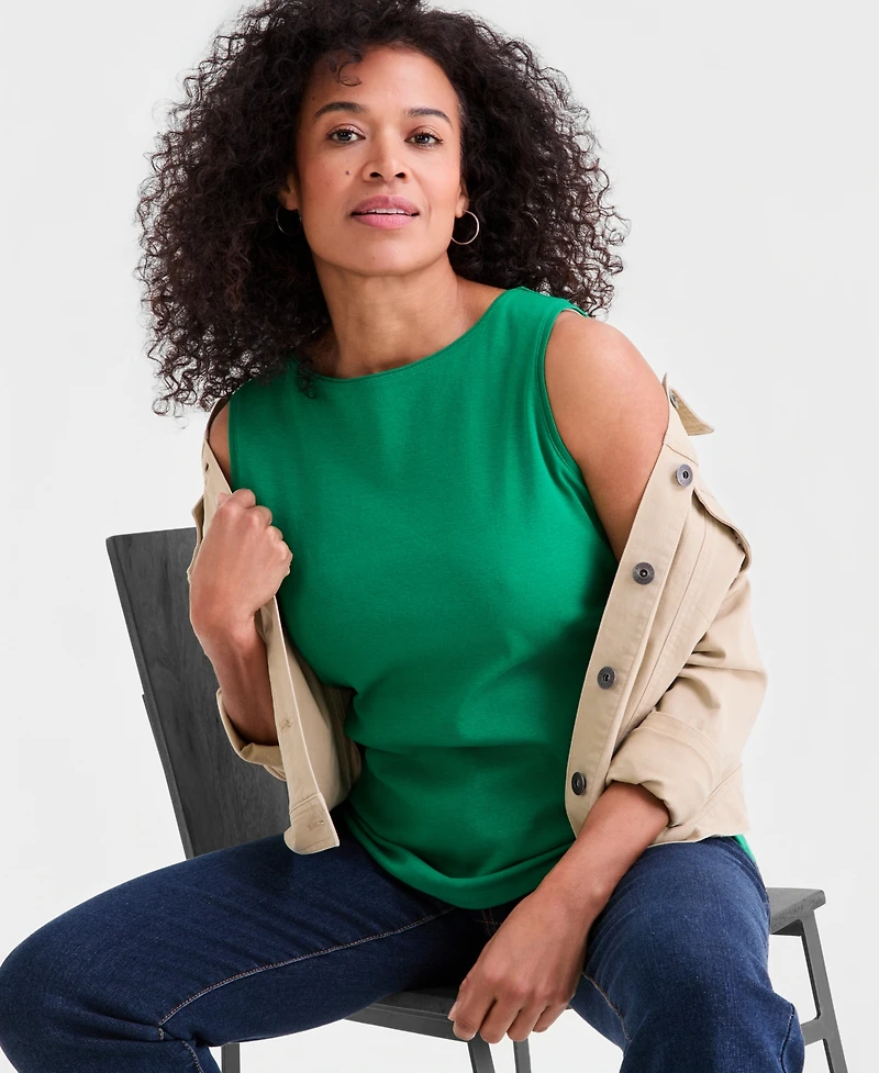 Style & Co Women's Cotton Boat-Neck Sleeveless Top, Created for Macy's