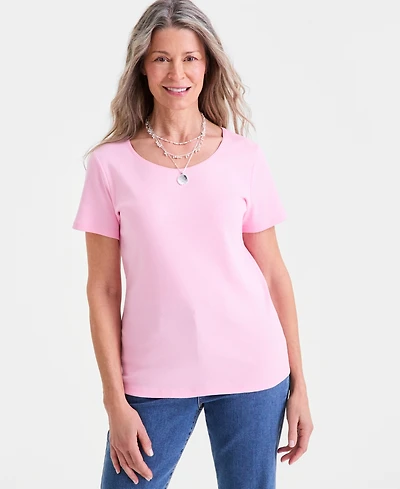 Style & Co Petite Cotton Scoop-Neck Short-Sleeve Top, Created for Macy's