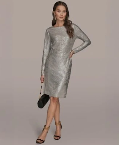 Donna Karan New York Womens Knee Length Pencil Skirt Long Sleeve Foil Top