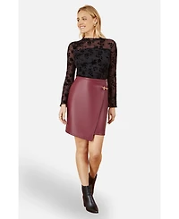 Yumi Women's Flocked Floral Stretch Mesh Top