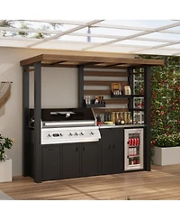 Homsee 8x5 Ft Galvanized Steel Frame Stainless Steel Tabletop Cedar Roof Outdoor Bar