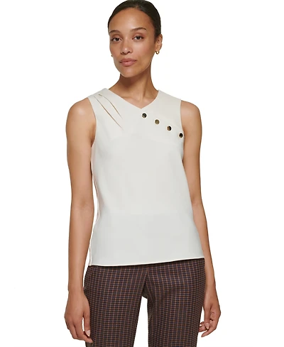 Dkny Petite Sleeveless Mix Media Knit Blouse