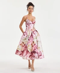 Katia Rae Juniors' Floral Print Corset Sleeveless Midi Dress