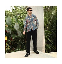 Campus Sutra Men's Aegean Blue Floral-Opulance Shirt