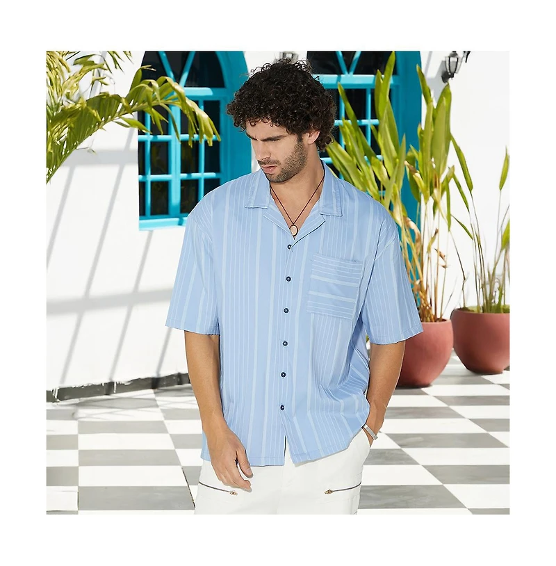 Campus Sutra Men's Powder Blue Unbalanced-Ridge Oversized Shirt