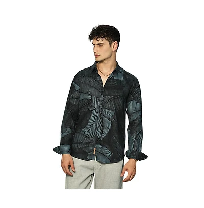 Campus Sutra Men's Viridian Green Foliage-Outline Shirt