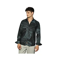 Campus Sutra Men's Viridian Green Foliage-Outline Shirt