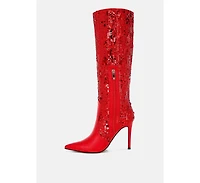Sitarah Sequin Embellished Stiletto Long Boots Women